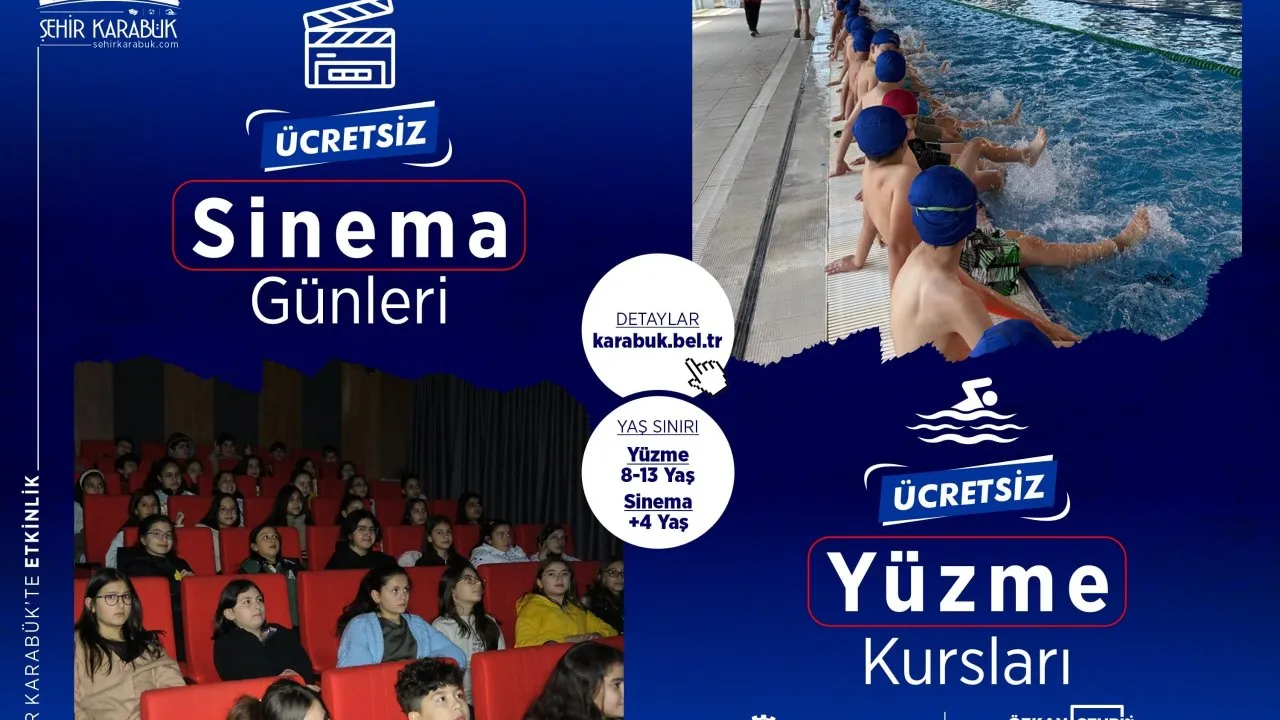 KARABÜK’TE ÇOCUKLARA YÖNELİK ÜCRETSİZ YÜZME VE SİNEMA ETKİNLİKLERİ SÜRÜYOR
