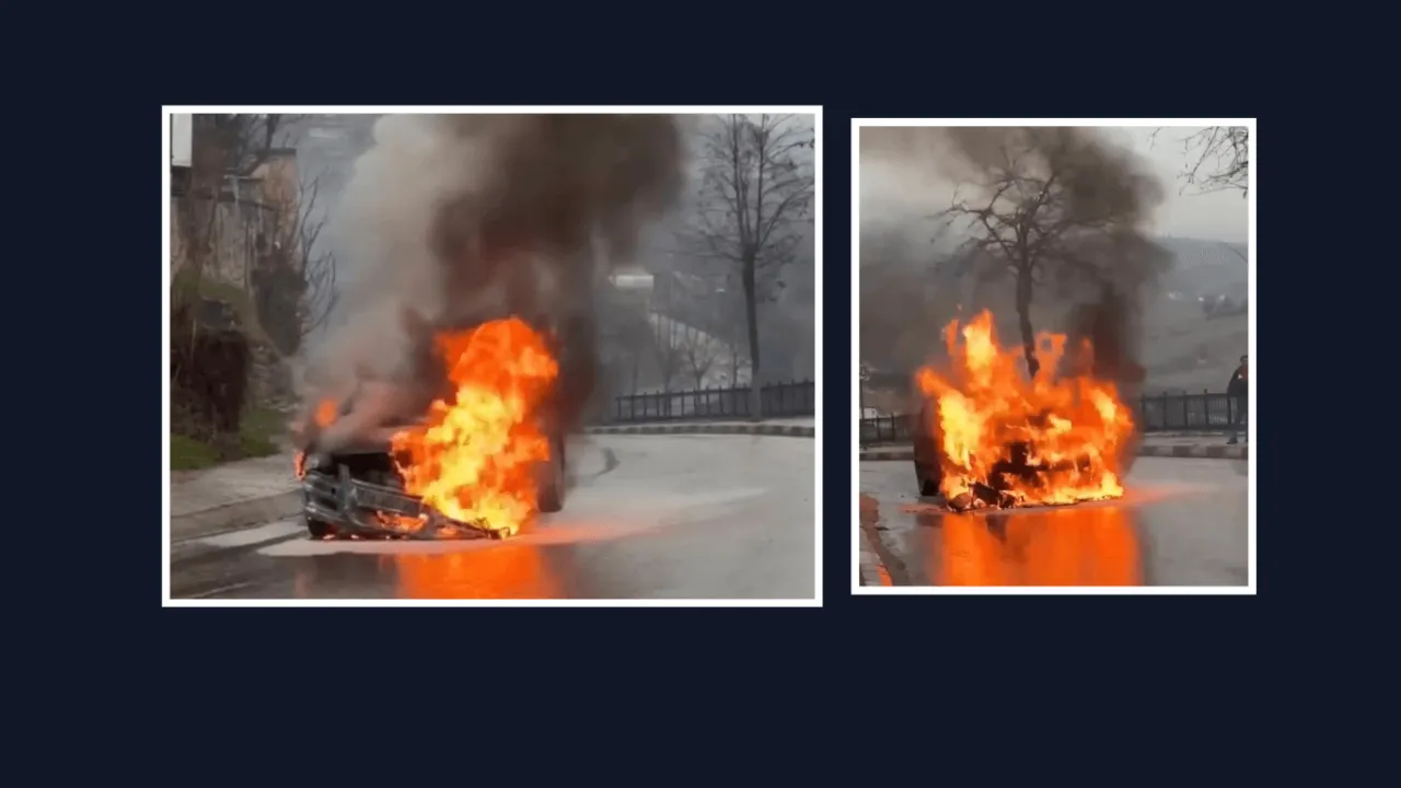 SAFRANBOLU’DA ALEV ALEV YANAN OTOMOBİL KULLANILAMAZ HALE GELDİ